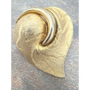 Puffy Heart‎ Brooch Large Brocade Textured Abstract Vintage Gold Tone JJ Jonette